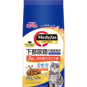 [ペットライン] メディファス 室内猫 毛玉ケアプラス 7歳から チキン＆フィッシュ味 1.41kg（235g×6）