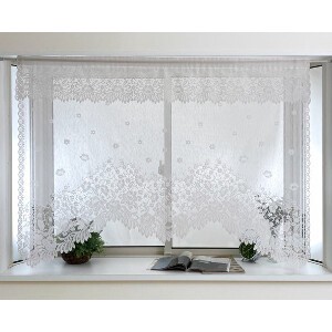 即納 出窓 小窓用 スタイルカーテン デザイン フリル付き 幅の調整 巾145×丈85cm ホワイト