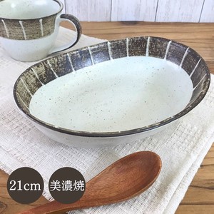 粉引ライン21cm楕円盛鉢  パスタ皿 カレー皿 煮物鉢 陶器 美濃焼 日本製