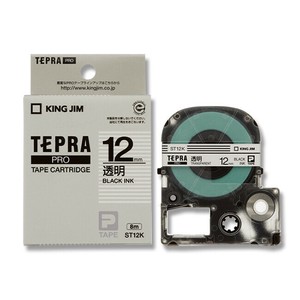 ST12K　テプラテープ　12mm　透明テープ黒字