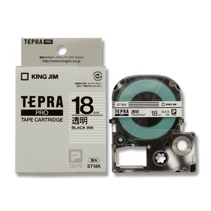 ST18K　テプラテープ　18mm　透明テープ黒字