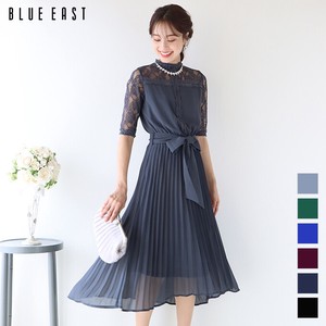 Stand Color Lace Pleats Switching Dress