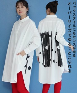 Button Shirt/Blouse Slit Long Sleeves Long Cotton M