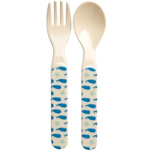 【特価品】ライス キッズメラミン スプーン＆フォークセット Whales and Starfish