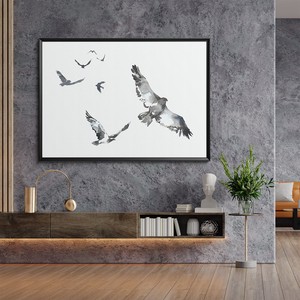 アートポスター【BIRDS】B3　A2　B2　A1　B1　北欧　　モノトーン　モノクロ　鳥　水彩