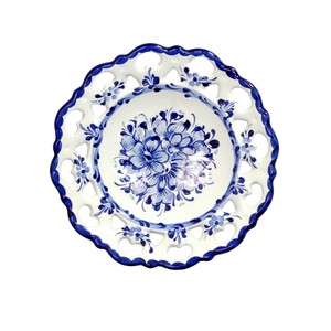 ポルトガル製 アルコバッサ 飾り皿 花柄 プレート ホワイト ブルー ハンドペイント 絵皿 19cm 壁掛け