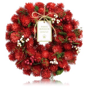 クリスマスリース 24cm 完成品 オシャレで可愛い赤いフラワーリース 小箱 麻紐付 ストロベリー