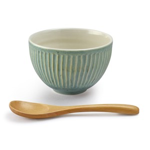 Ripple Bowl Light green Mino Ware Donburi Bowl Soup Spoon
