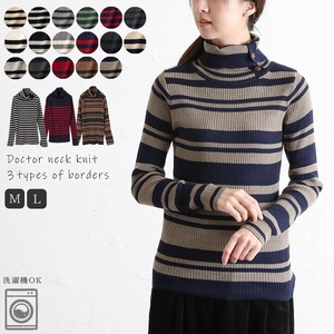 Sweater/Knitwear Pullover Knitted Tops Buttons Turtle Neck Border Ladies'