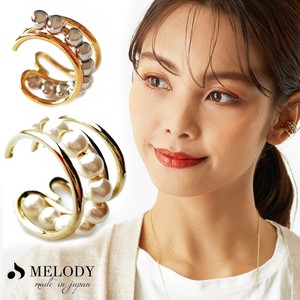 Clip-On Earring Gold Post Pearl Ear Cuff Formal Made in Japan