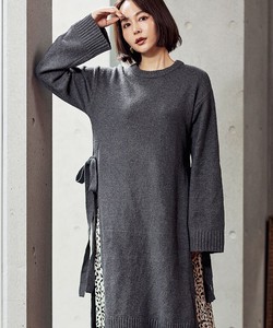 Casual Dress Slit Knitted Long Sleeves Layered