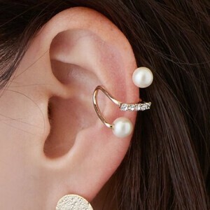 Clip-On Earring Gold Post Pearl Ear Cuff Made in Japan