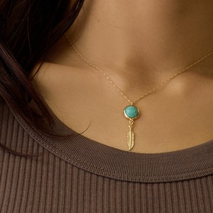 Gold Chain Necklace Pendant Jewelry Feather Simple Made in Japan