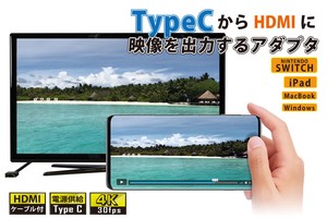 TypeC-HDMI 映像出力アダプター 長時間使用可能な電源供給モデル HDMIケーブル付属 MS-DPAH2