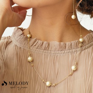 Gold Chain Pearl Necklace Long Jewelry Formal Cotton Made in Japan