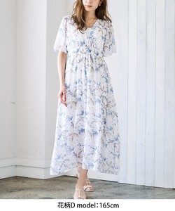 Casual Dress Chiffon Floral Pattern Spring/Summer Long One-piece Dress Short-Sleeve