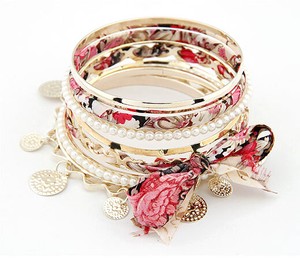 Bracelet Pearl Ribbon Set of 6 3-colors