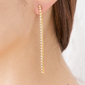 Clip-On Earrings Earrings Long Jewelry Rhinestone Made in Japan