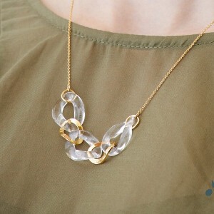 Gold Chain Necklace Long Jewelry Acrylic Clear Made in Japan
