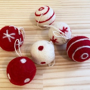 Christmas Ornament Handmade Felt Ball 2.5 cm Red Gray 6 Types 2 Pcs 12 Pcs Set