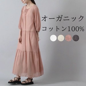 Casual Dress Summer One-piece Dress Organic Cotton Thin Sheer Tiered