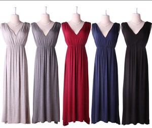 Casual Dress Plain Color V-Neck Sleeveless One-piece Dress Ladies'