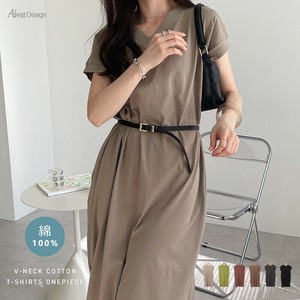 コットン 天竺 Vネック 半袖 Tシャツ ワンピース