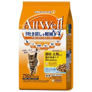 AllWell 避妊・去勢した猫の体重ケア 筋肉の健康維持用 フィッシュ味挽き小魚とささみFDパウダー入り 750g