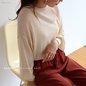 Sweater/Knitwear Knitted Long Sleeves Tops Puff Sleeve Sheer