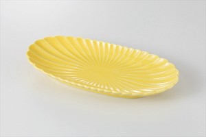 黄釉 菊型楕円皿 ［美濃焼 食器 日本製]
