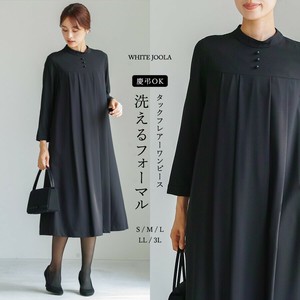 【喪服・礼服】ブラックフォーマル　ヨーク切替タックフレアーワンピース（マタニティでも着用できます）