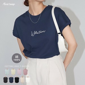 コットン天竺 Whatever ロゴ 刺繍 フレンチスリーブ Tシャツ