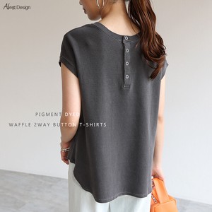 Pigment Processing Cotton Waffle Button French Sleeve T-shirt