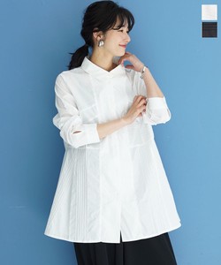 Button Shirt/Blouse Pintucked A-Line Cotton Switching