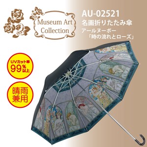 【アールヌーボー】名画折りたたみ傘【時の流れ】UVカット率99％以上＜晴雨兼用＞