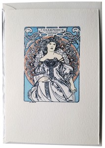 グリーティングカード 輸入 ミュシャ Reverie チェコ製　銅版印刷 手彩仕上げ
