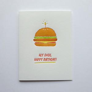 Greeting Card Imports Made in USA Letter Press Print Birthday Birthday Hamburger 8 10