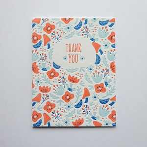 Greeting Card Imports Made in USA Letter Press Print Flower Thank you Thanks