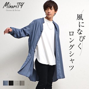 【春シャツ】バンドカラーロングシャツ／MinoriTY