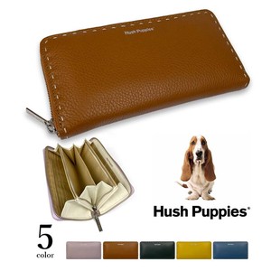 5色 Hush Puppies ハッシュパピー リアルレザー ステッチデザイン ラウンドファスナー 長財布 本革(hp3065)