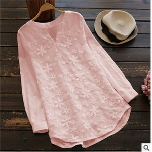 Button Shirt/Blouse Embroidered Ladies'