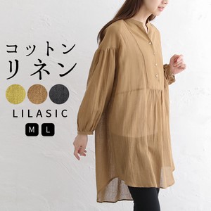 Button Shirt/Blouse Tunic Transparency Long Sleeves Thin
