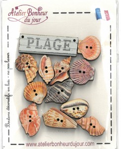 フランス製　木製ボタンセット　【ビーチと貝殻】
