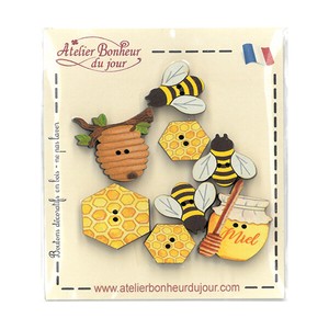 フランス製　木製ボタンセット　【ミツバチ】