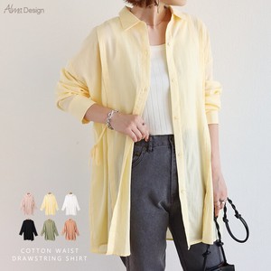 Button Shirt/Blouse Long Sleeves Waist Cotton