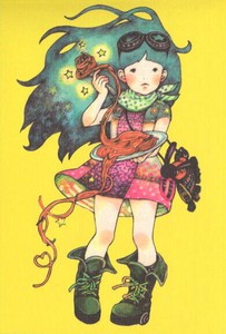 ポストカード イラスト 山田雨月「スパゲッティを持った女の子」