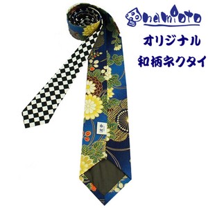 和柄ネクタイ　菊×市松ブラック　  日本製