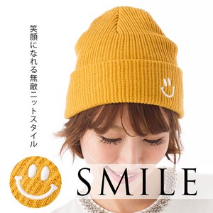 Hats & Cap Knitted Watch Cap Smile Embroidery Acrylic 100