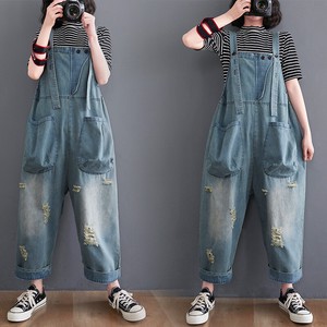 Denim Full-Length Pant Oversized Perforated Ladies'