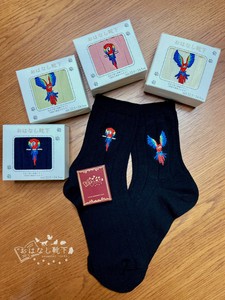 Socks Red Parakeet Made in Japan Embroidery Socks Gift